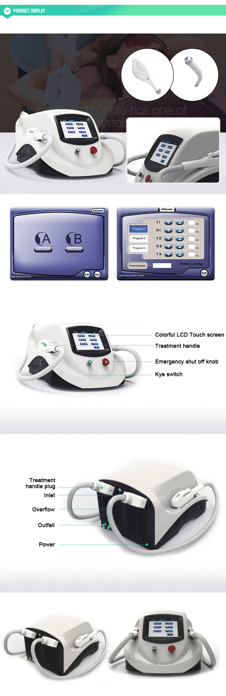 Medical CE/ISO13485 approved Intense pulsed light Sienna IPL  with shr two handles for hair removal and skin rejuvenation
